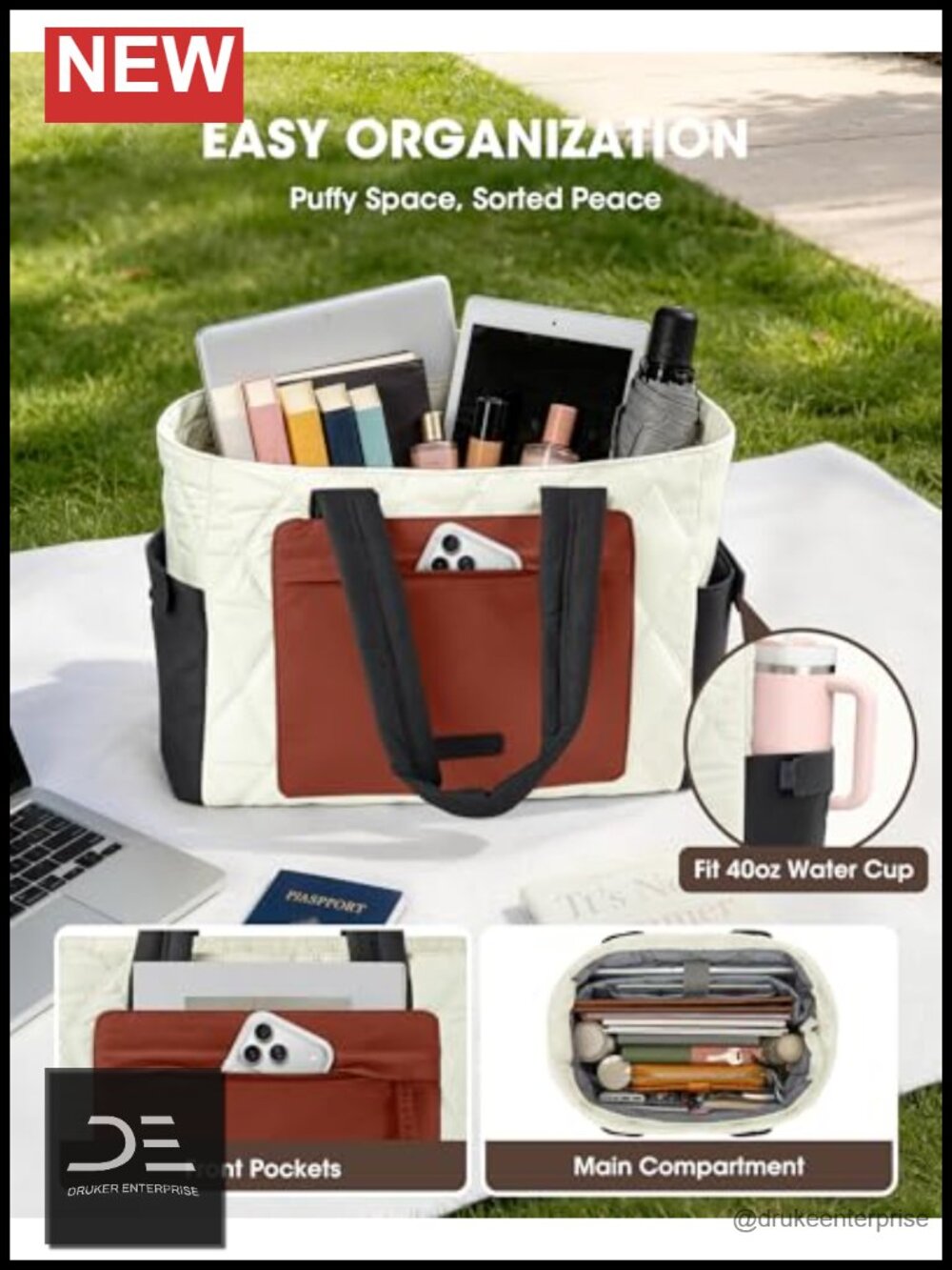 Quilted Puffer Laptop Tote Bag for Women 15.6"